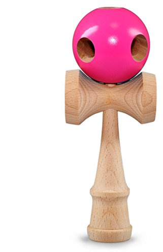 Ganzoo Kendama de Madera de Haya, Modelo Beginner Pink Magenta, Equipo de destreza con 3 cazoletas normalizadas, Esfera Perforada y cordón de Nylon, Altura 16 cm, cazoletas 3,5 3,8 4,4 cm, 144 g