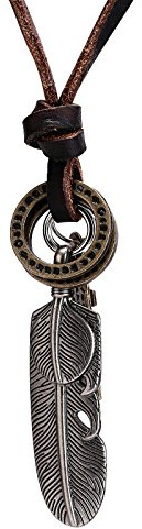 Bishiling herrhalsband läderkedja med hänge fjäder surfarkedja justerbar herrkedja silver/guld silver/guld, Rostfritt stål