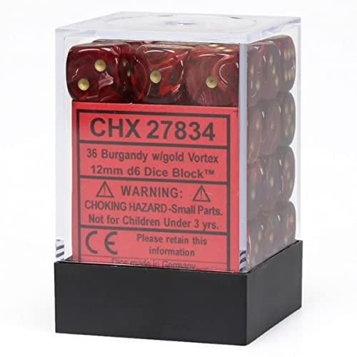 Chessex Says: CHX27834 D6 12mm Vortex: Burgundi/Gold (36)