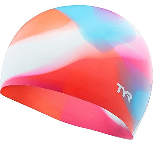 TYR Youth Wrinkle Free Silicone Swim Cap for Drag Reduction and Hair Protection, Pink/Blue