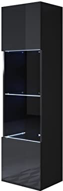 MB Muebles Bonitos | Vitrinenschrank Luke V6 | Breite 40 x Höhe 165 x Tiefe 29 cm | Glänzendes Melamin | Schwarz