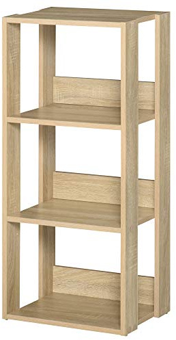 HOMCOM Libreria Scaffale in Legno a Parete con 3 Ripiani, Antiribaltamento, Piedini Antiscivolo, 40x29.2x87.9cm