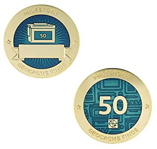 50 Finds/Funde Coin + Tb !!gefunden Geocaching Milestone Geocoin and Tag Set