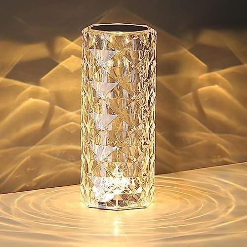 Leroxo Portable Crystal Table Lamp,3 Color Touch Control Rechargeable Lamp,Crystal Bedside Lamp,Night Light,Room Decor Desk Lamp,Bedroom,Living Room,Kitchen,Dining Room Lamp (3-Color Rose)