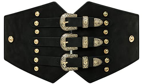 WHIPPY Damen Tied Waspie Gürtel Schwarz Korsett Ledergürtel Vintage Breiter Schnürgürtel Taillengürtel Elastischer Band für Kleid Mantel Shirt Cosplay Kostüm