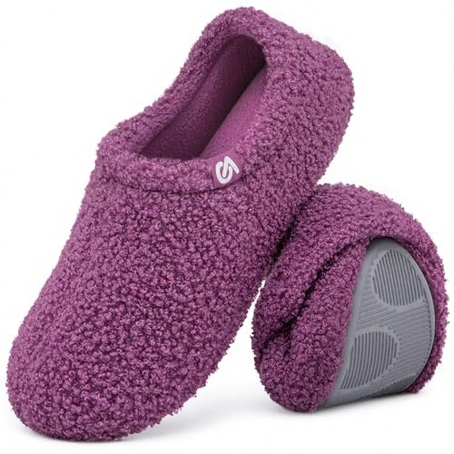 VeraCosy Women's Fuzzy Slippers Warm Comfy Memory Foam Non-slip House Shoes Purple, 5/6 UK