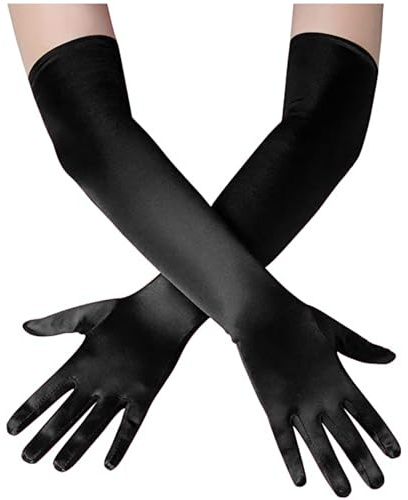 Papoopy Women's Long Opera Gloves, Satin Gloves for 1920s Party, Black
