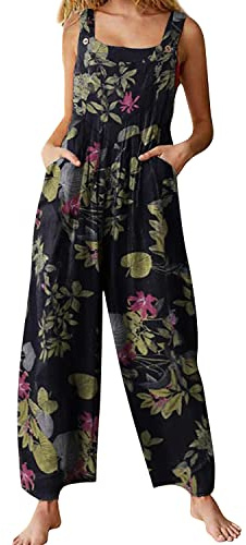 LAEMILIA Womens Wide Leg Trousers Casual Dungaree Jumpsuit Romper