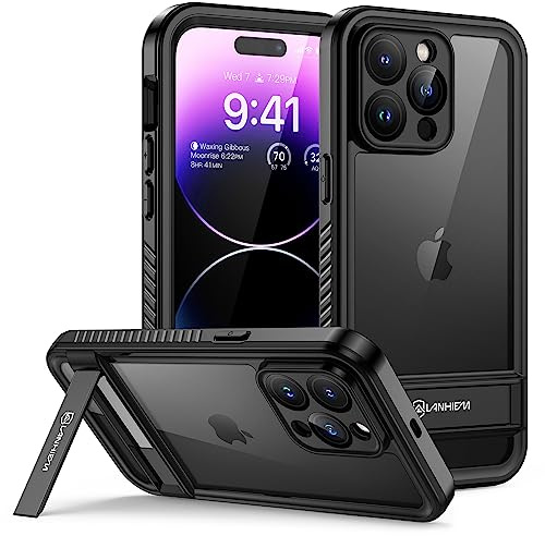 Lanhiem for iPhone 14 Pro Max Case with Kickstand, IP68 Waterproof Dustproof Built-in Screen Protector, Full Body Shockproof Protective Cover for iPhone 14 Pro Max, 6.7 Inch (Black)