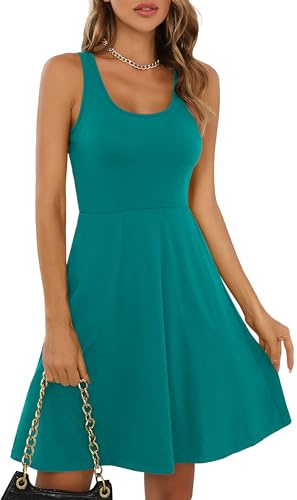 Missufe Abito estivo da donna Miniabito Rockabilly Abito per il tempo libero Abito skater Corti abiti canotta, turchese, XS