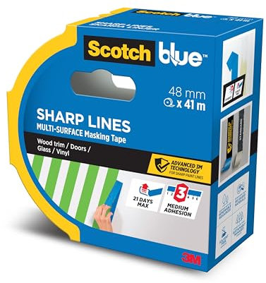 ScotchBlue Sharp Lines Advanced Masking Tape, 48 mm x 41 m - Scotch Adhesive Blue Painters Tape For Super-Sharp Paint Lines, Indoor & Outdoor, with 3M Advanced Technology, PEFC Controlled Sources