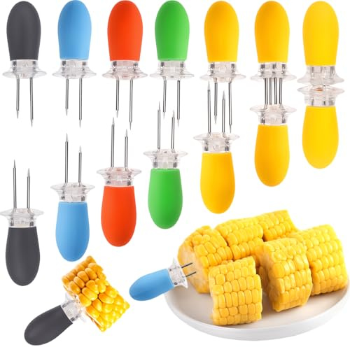 BigOtters 14PCS Corn Cob Holders, Corn on the Cob Skewers, Sweetcorn Holder Sticks, Silicone Handles Easy-Grip for BBQ Cooking Parties, 5 Colors