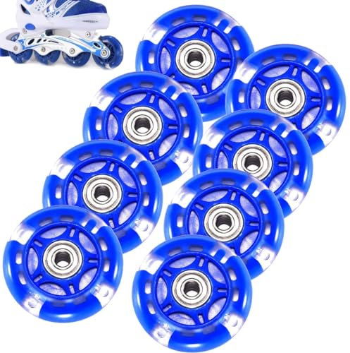 8 Stück Räder for Rollschuhe, LED-Räder, Inline-Skates for Damen, Skateboard-Räder, LED-Rollschuh-Räder, Skateboard-Roller, Indoor-Skate-Räder, leuchtende Rollschuh-Räder ( Color : Blauw , Size : 64mm