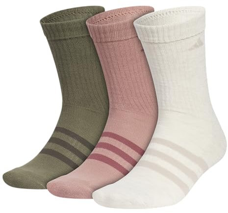 adidas Calzini unisex Adaptive Crew (3 paia) con polsino rinforzato resistente per un facile auto-vestirsi Calzini Crew, Verde oliva/Rosa argilla calda/allumina, Small