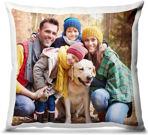 Personalised Cushion Cover with Photo, Custom Pillow, Vivid Print, 40x40cm | Personalised Gifts for Birthday Anniversary, Soft Plush, Add Text and Image, Photo Cushion for Mum Dad, Cover Only