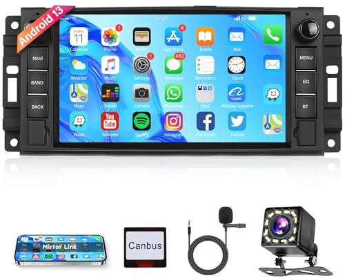 Android 13 bilradio 2 Din för Jeep Wrangler Compass/Chevrolet/Chrysler 300C/Dodge Ram 7 tums bilradio med GPS-navigeringssystem WiFi Mirror Link Bluetooth FM/RDS/EQ/DAB/DVR/OBD rattstyrning backkamera