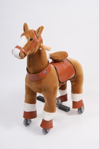 Caballo mecánico Infantil de Peluche marrón Talla S con Estructura metálica Asiento ergonómico reposapiés Ruedas PU y Asas de Madera Ponyride Zafiro ATAA Toys