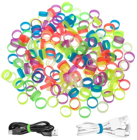 Aeaocvo 200 anelli in gomma, 12 mm, piccolo elastico largo, anelli in gomma larghi, elastici per la gestione dei cavi, casa, ufficio, scuola