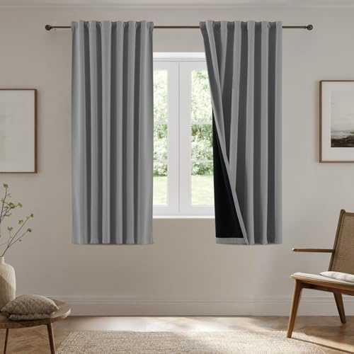 BellaHills 100% Tende Oscuranti per Interni 2 Pezzi 140L x 175A cm, Tende Camera da Letto Curtains Termica Isolante per Salotto Eleganti Moderne Tenda Fonoassorbente, Grigio