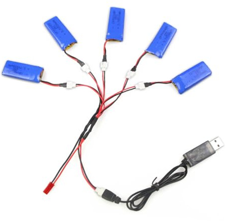 SWETRACE 5 Pièces Batteries LiPo 3.7V 500mAh x5 avec câble d'équilibrage et câble USB pour séries X4 H107L H107D H107C de quadricoptères télécommandés