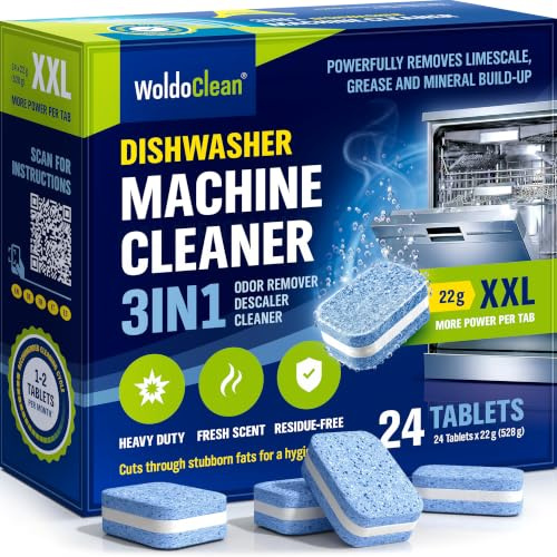 WoldoClean Diskmaskinsrengoring 3in1 Tab 22g rengor avkalkar mot lukt | Maskinvard for diskmaskin, luktborttagare, avkalkare, 22g tab, 1 ars forrad