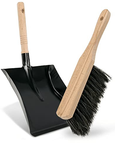 Agrarflora Premium Rosshaar Kehr-Set - Kehrblech aus Metall und Handbesen mit Rosshaar-Borsten - Kehr-Garnitur - Handfeger mit Naturborsten