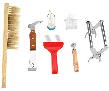 Duokon Set d'outils pour Apiculture Kit Brosse pour Abeilles Fourche pour uncapiedi Outils pour apiculteurs 7pcs