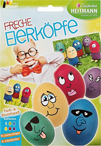 Heitmann Eierfarben - Freche Eierköpfe - Färbetabletten, Sticker und Eierbecher zum Basteln - für weiße und braune Eier