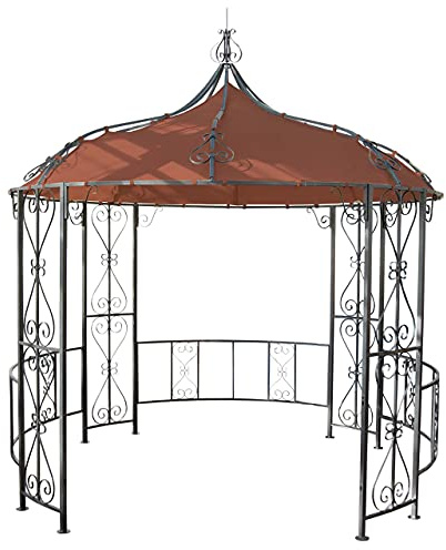 Pergola Almeria, Rundpavillon Garten Pavillon, stabiles Stahl-Gestell Ø 3m - Terracotta-braun