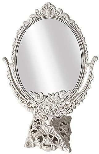 Moligin Dubbelsidig fristående bordsskiva vintage svängbar sminkspegel med stativ – shabby chic-oval bordsspegel för sovrum och badrum
