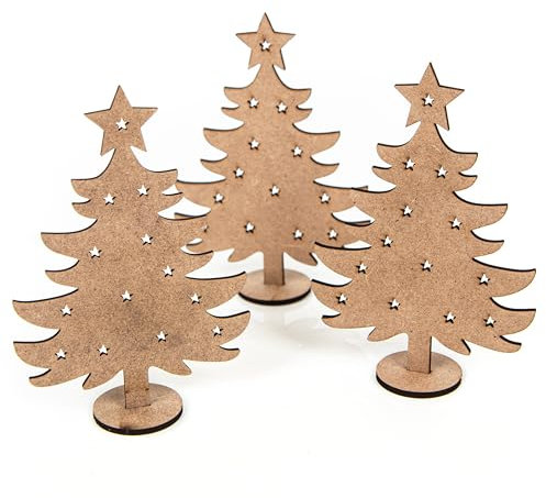 Logbuch-Verlag 3 kleine Weihnachtsbäume aus Holz - Baum Miniatur flach zum Stecken - Kundengeschenk Mitarbeitergeschenk Weihnachten