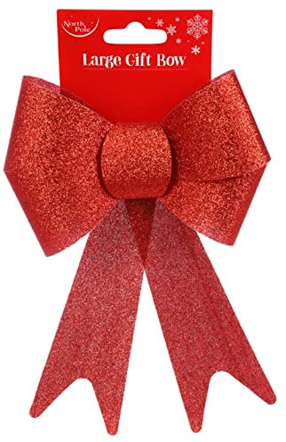 North Pole Christmas Tree bow xmas tree Topper party decorations gift bow Glitter red 30cm tall 17cm wide