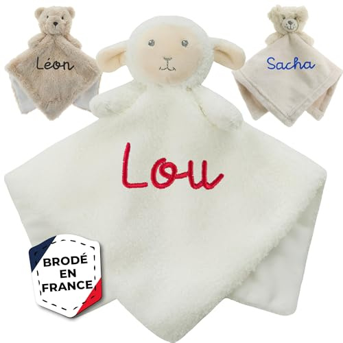 KDO MAGIC - Personalisiertes Schmusetuch - Personalisierbarer Teddybär - Babybär Bestickt mit dem Vornamen - Geschenkidee Kind, Junge, Mädchen, Geburt, Geburtstag (Schaf)