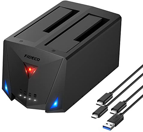 FIDECO Hard Drive Docking Station, USB 3.2 Gen 1 Hard Drive Reader for 2.5 and 3.5 inch SATA HDD SSD, Dual Bay Hard Drive Dock with Type C Port, Support Offline Clone