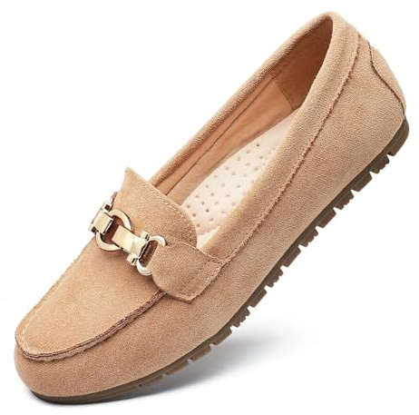 Cvistpieo Loafers for Women Business Casual Shoes Comfortable & Lightweight Penny Loafers Slip On Work Flats Suede Beige Size 9