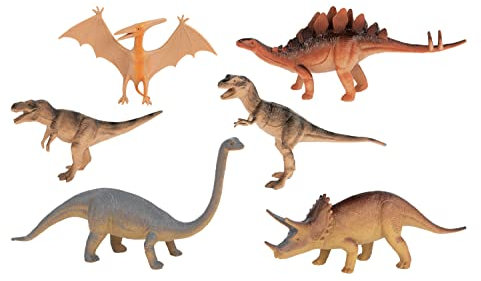 Idena 40221 - Spielfiguren Set mit 6 ca. 15 cm großen Dinosauriern, Kinder-Spielzeug ab 3 Jahre für Spielspaß in der Badewanne, dem Sandkasten und Kinderzimmer
