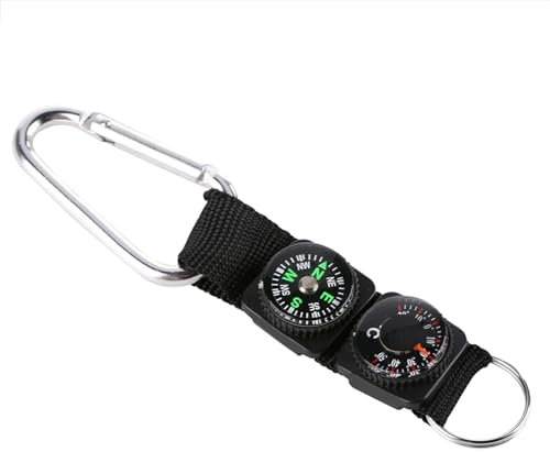 HERCHR Schlüsselanhänger Mit Kompass, Kompass Und Thermometer Schlüsselanhänger, Navigieren, 3 in 1 Kompass Thermometer Wandern Taktische Karabiner Schlüsselanhänger Für Camping, Wandern,Reisen