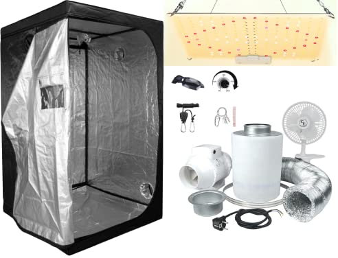 Pack Chambre de Culture LED 1000W Full Spectrum - 40x40x120cm / 60x60x140cm / 80x80x160cm au Choix. Kit Box Complet, LED avec Switch, Timer, Extracteur d'air, Filtre à Charbon et Ventilateur...