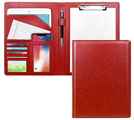 ZMREN Cartella Porta Documenti A4 Pelle, portablocco per scrittura, Portablocchi in Plastica con Pinza, per Business School Office Conference Notepad Clip Board - Rosso