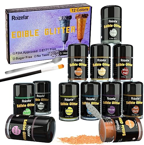 Paillettes Comestibles, Roizefar 12 Couleurs X 4 G, Poudre De Paillettes Pour Aliments, Poudre De Boisson, Poudres De Paillettes Pour Aliments, Gâteaux, Boissons, Liquide, Chocolat, Crème