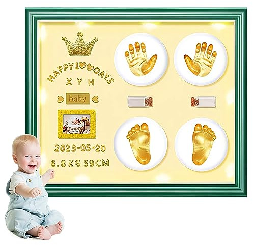 MCstars Nyfödd hand och fotavtryck lera fotoramar, baby fotavtryck minnessaksset, intryck lera, handgjutning och minnessak fotografier, barnkammardekorationer och presenter till nyfödda, bebislista