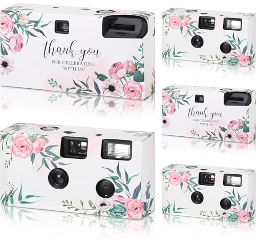 5 Pcs Disposable Camera for Wedding Bulk, Color Film Single Use Camera Bulk with Flash 35 mm One Time for Gathering Wedding Travel Anniversary Honeymoon(Flower)