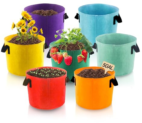 Biotolot 5-Gallon Fabric Grow Bags (7 Pack of Mix Colors) with Handles for Potato Tomato Flower and Vegetables