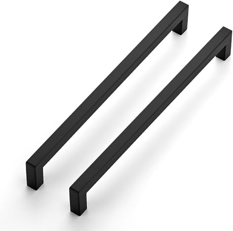 Ravinte 25 Pack Kitchen Door Handles Black Handles for Cupboard 256mm | Square Bar Grip, Smooth Pull Feel, For Cupboards, Wardrobes, Cabinets, Drawers, Kitchen Door Hardware, Furniture Restyle