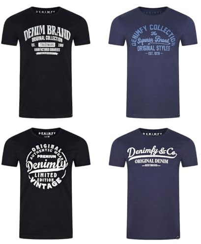 DENIMFY DFNuri - T-shirt en coton pour homme, coupe normale, pack de 4 pièces, col rond, manches courtes, estivales, avec logo noir imprimé, blanc, bleu, vert, rouge, gris, S, M, L, Medium