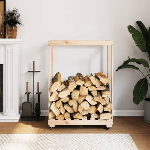 Gecheer Log Holder with Wheels 76.5x40x108 cm Solid Wood Pine Fireplace and wood stove accessories Model832325