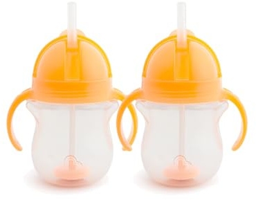 Munchkin 2Pack Tip&Sip Baby & Toddler Weighted Straw Cups | 207ml |Orange