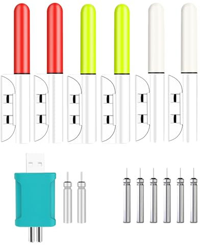 6 Stück Knicklichter Angeln, LED Bissanzeiger Angeln, Elektronischer Bissanzeiger Angeln, Wasserdicht Nachtlicht Bissanzeiger mit Ladegerät + 2 Aufladbare CR425 Batterie + 6 Einweg CR425 Batterie