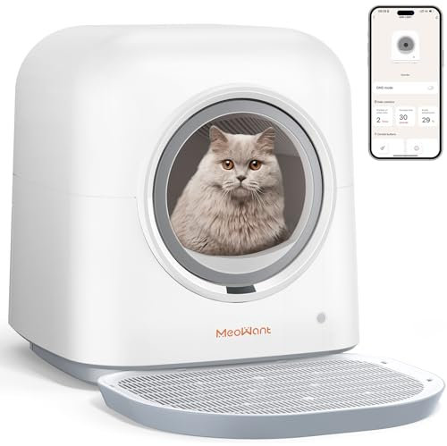 Meowant Self Cleaning Cat Litter Tray, Automatic Cats Toilet Safety Anti-Pinch, Enclosed Litter Pan for Multiple & Big Cat, APP Control, 60L XL Extra Large Smatr Pet Litter Box with Mat Liners, White