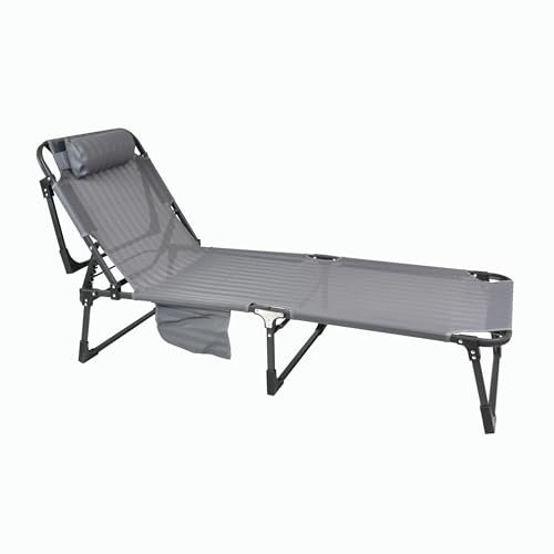Nexos Trading Sonnenliege mit Kopfkissen GRAU GESTREIFT Klappliege Gartenliege Pool-Liege klappbar 4fach verstellbar Stahl5ahmen grau Dreibeinliege Bäderliege